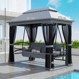 Alloy Steel 3-in-1 Convertible 3 Seater Garden Swing Chair Gazebo - Velmora