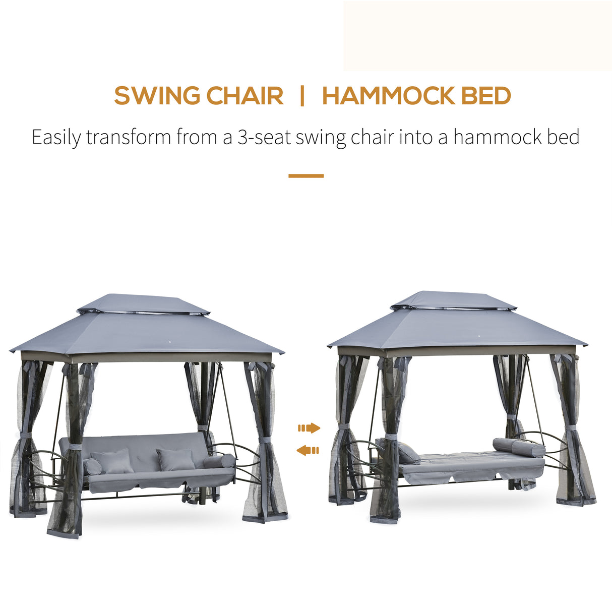 Alloy Steel 3-in-1 Convertible 3 Seater Garden Swing Chair Gazebo - Velmora