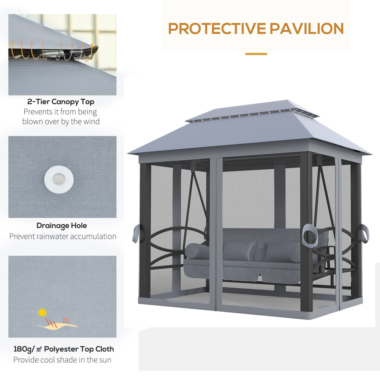 Alloy Steel 3-in-1 Convertible 3 Seater Garden Swing Chair Gazebo - Velmora