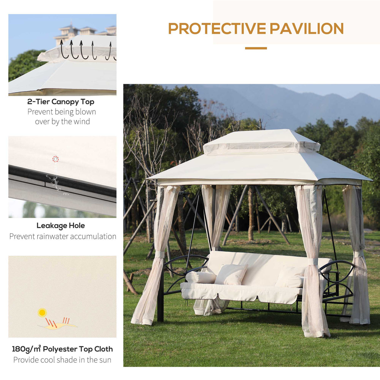Alloy Steel 3-in-1 Convertible 3 Seater Garden Swing Chair Gazebo - Velmora