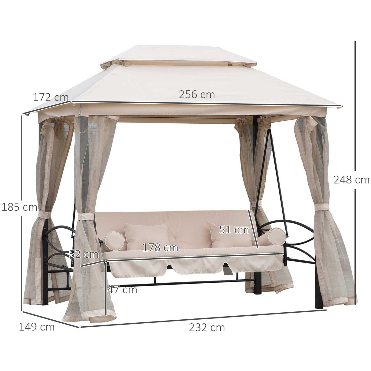 Alloy Steel 3-in-1 Convertible 3 Seater Garden Swing Chair Gazebo - Velmora