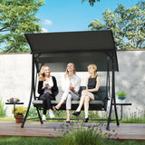 Alloy Steel 3 Seater Garden Swing Bench With Adjustable Canopy And Table - Velmora