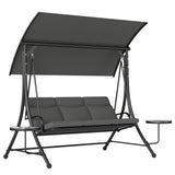 Alloy Steel 3 Seater Garden Swing Bench With Adjustable Canopy And Table - Velmora