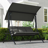 Alloy Steel 3 Seater Garden Swing Bench With Adjustable Canopy And Table - Velmora