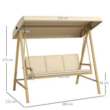 Alloy Steel 3 Seater Garden Swing Chair With Adjustable Canopy - Velmora