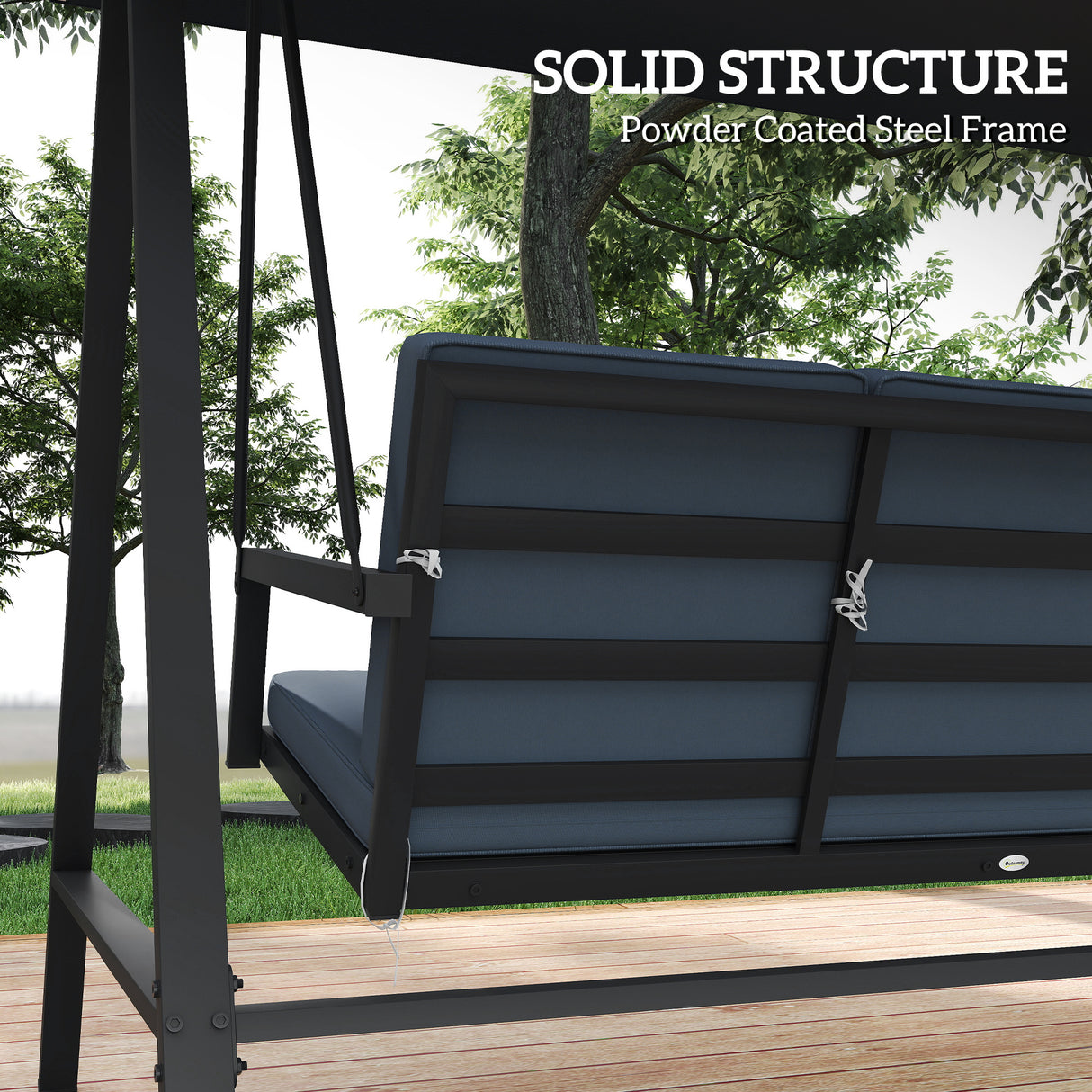 Alloy Steel 3 Seater Garden Swing Chair With Adjustable Canopy - Velmora