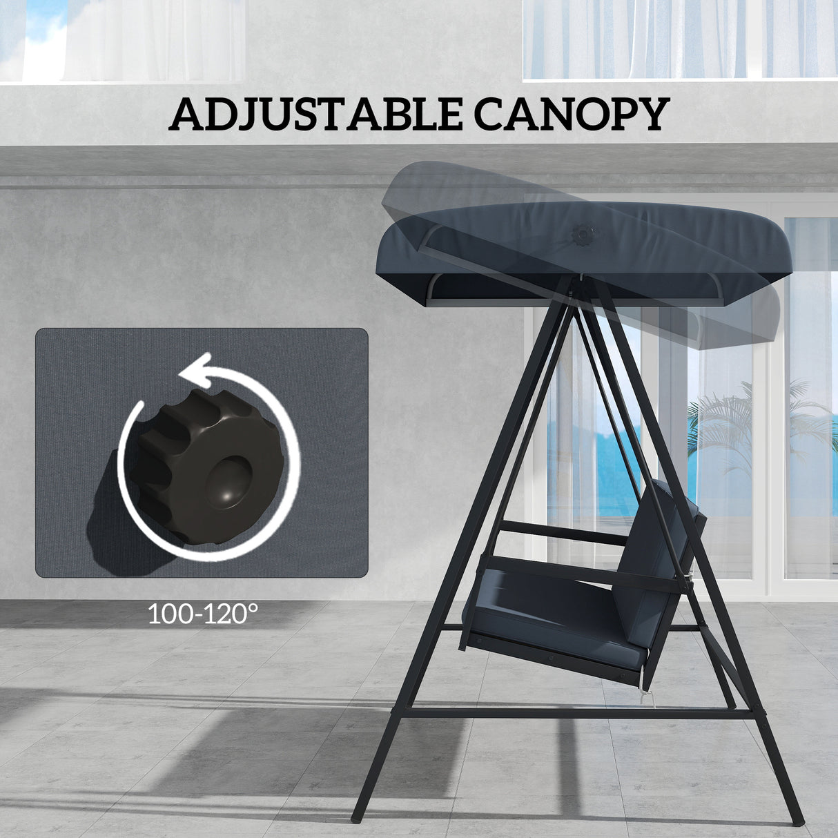 Alloy Steel 3 Seater Garden Swing Chair With Adjustable Canopy - Velmora