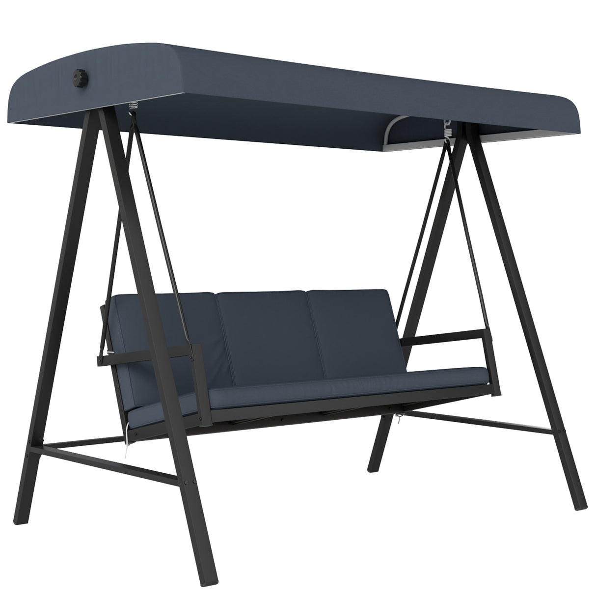 Alloy Steel 3 Seater Garden Swing Chair With Adjustable Canopy - Velmora