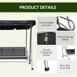 Alloy Steel 3 Seater Porch Swing Chair Bench With Canopy - Velmora