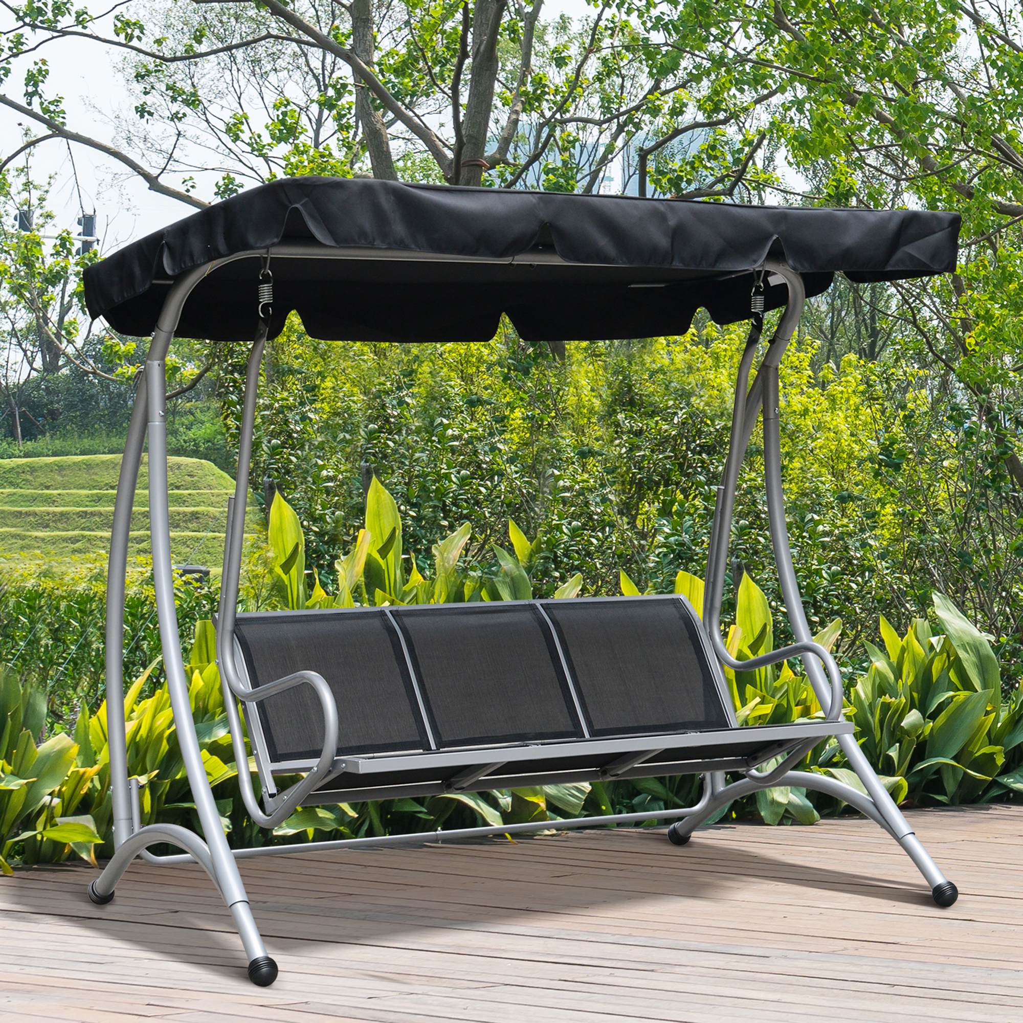 Alloy Steel 3 Seater Porch Swing Chair Bench With Canopy - Velmora
