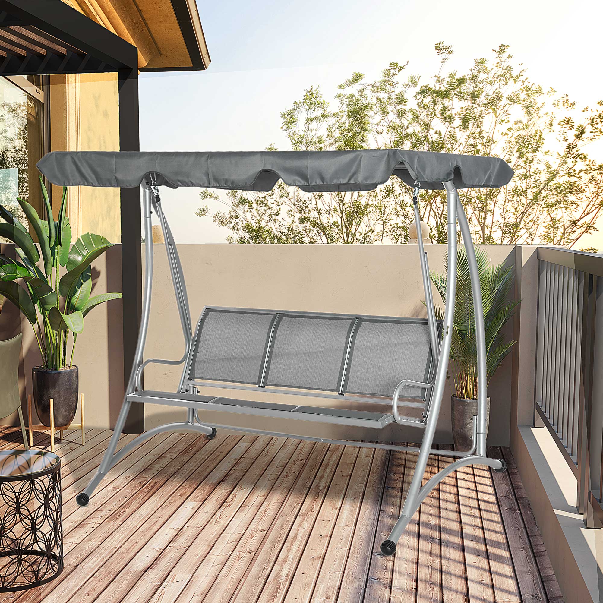 Alloy Steel 3 Seater Porch Swing Chair Bench With Canopy - Velmora