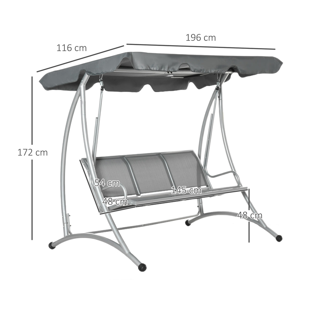 Alloy Steel 3 Seater Porch Swing Chair Bench With Canopy - Velmora