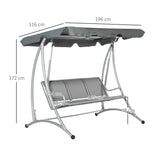 Alloy Steel 3 Seater Porch Swing Chair Bench With Canopy - Velmora