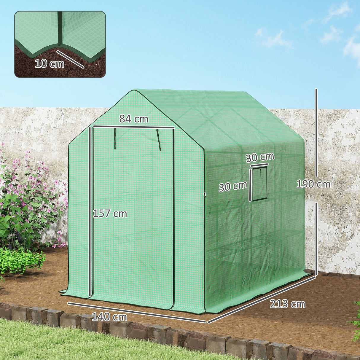 Alloy Steel Frame Garden Greenhouse 140cm Wide x 213cm Depth - Velmora
