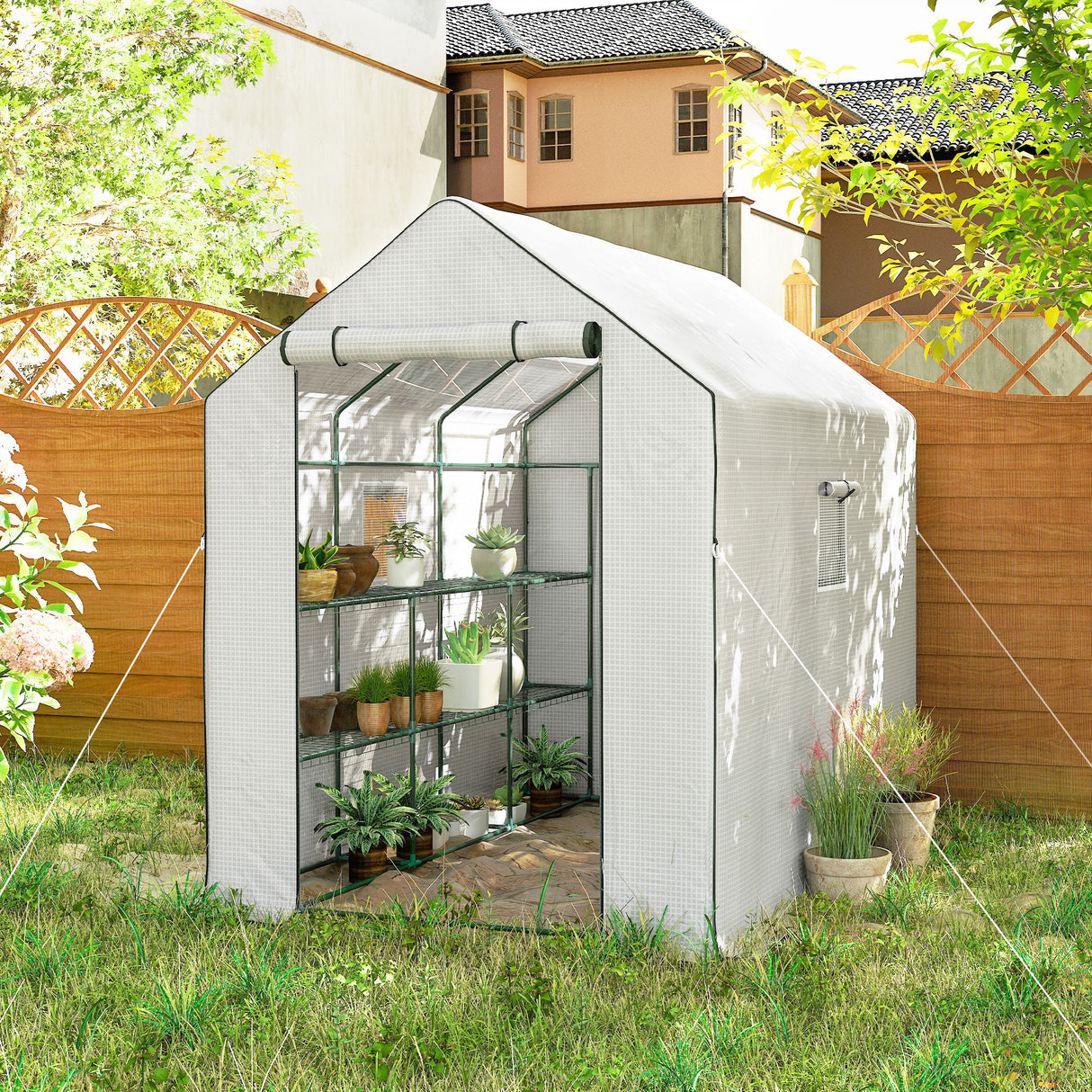 Alloy Steel Frame Garden Greenhouse 140cm Wide x 213cm Depth - Velmora
