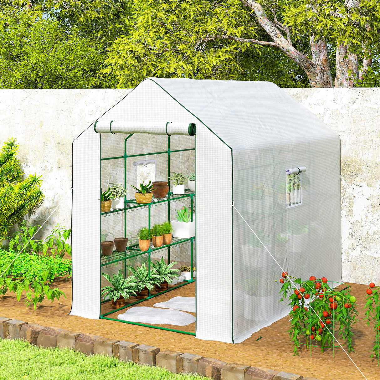Alloy Steel Frame Garden Greenhouse 140cm Wide x 213cm Depth - Velmora