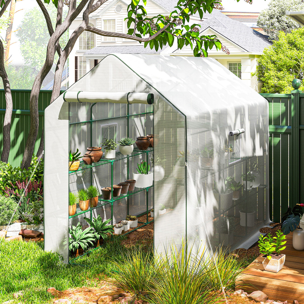 Alloy Steel Frame Garden Greenhouse 140cm Wide x 213cm Depth - Velmora