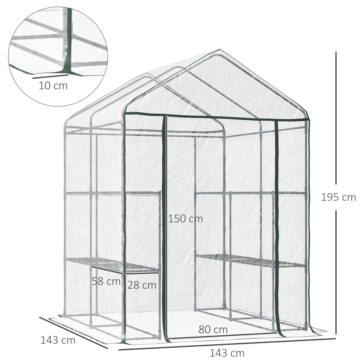 Alloy Steel Frame Garden Greenhouse 143cm Wide x 143cm Depth - Velmora