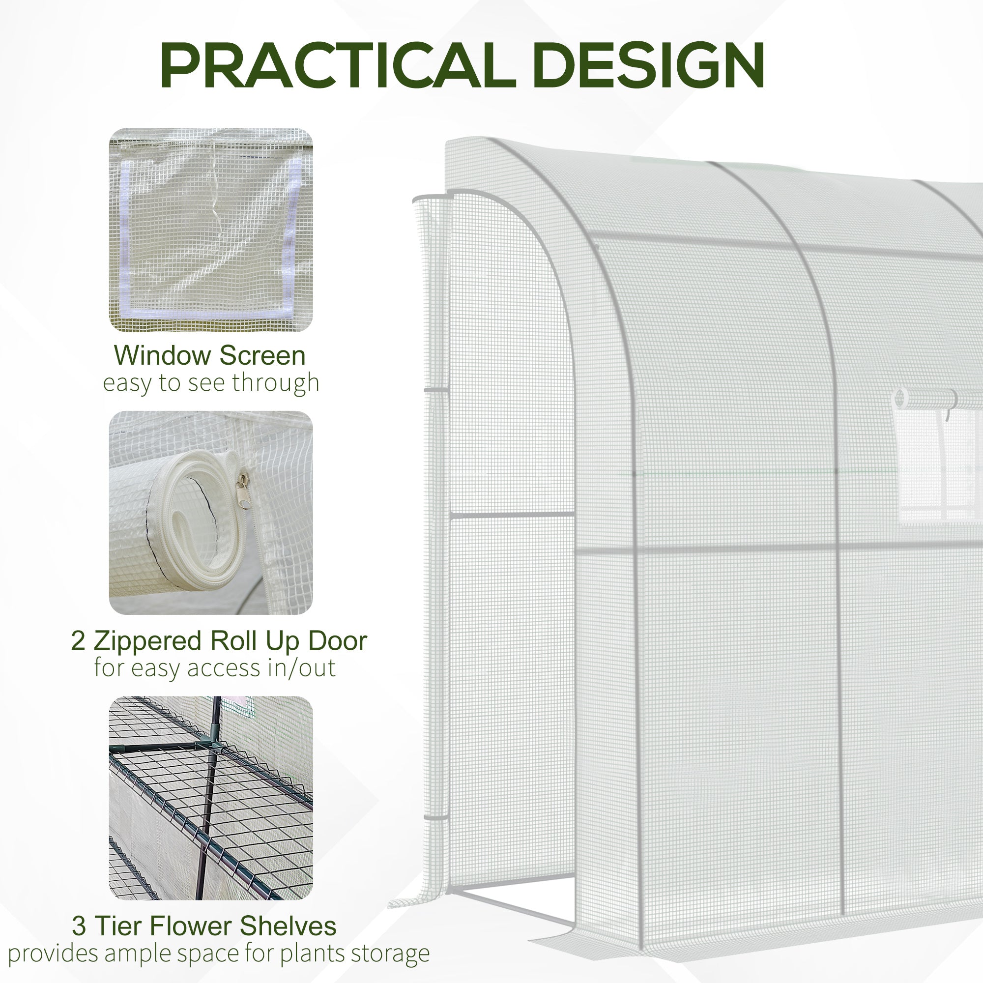 Alloy Steel Frame Garden Greenhouse 200cm Wide With Zippered Doors - Velmora
