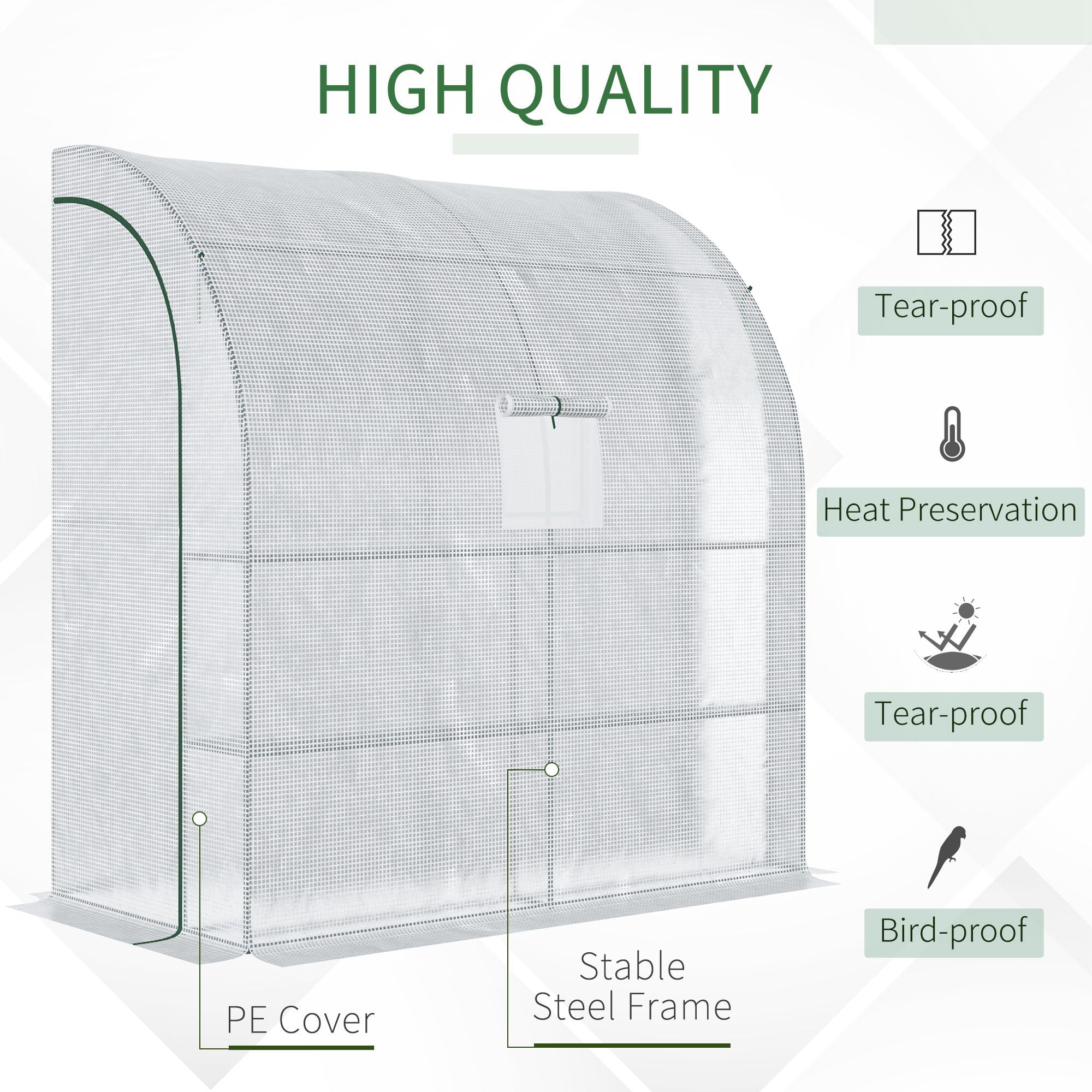 Alloy Steel Frame Garden Greenhouse 200cm Wide With Zippered Doors - Velmora