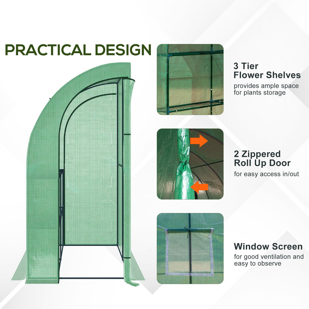 Alloy Steel Frame Garden Greenhouse 200cm Wide With Zippered Doors - Velmora
