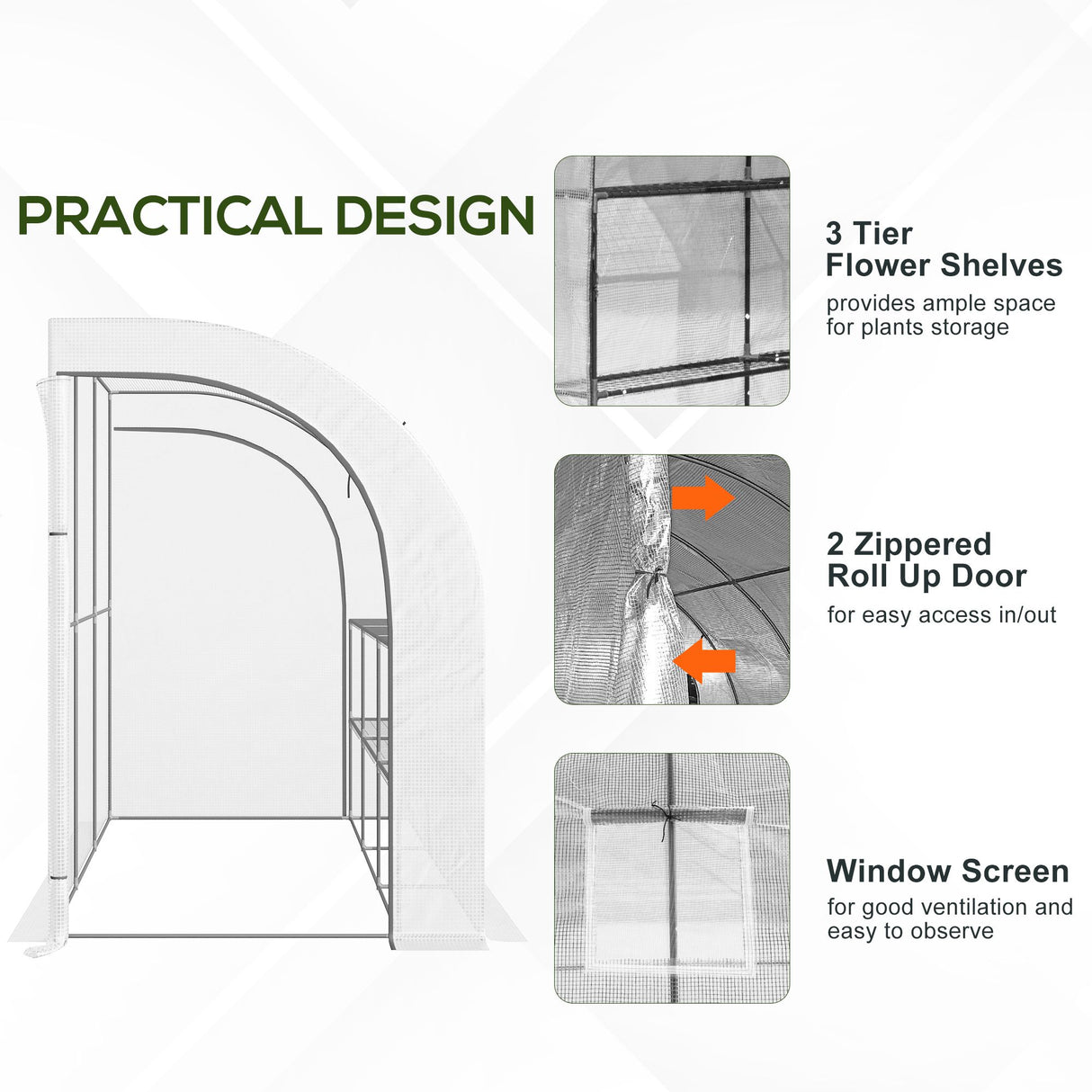 Alloy Steel Frame Garden Greenhouse 300cm Wide With Zippered Doors - Velmora