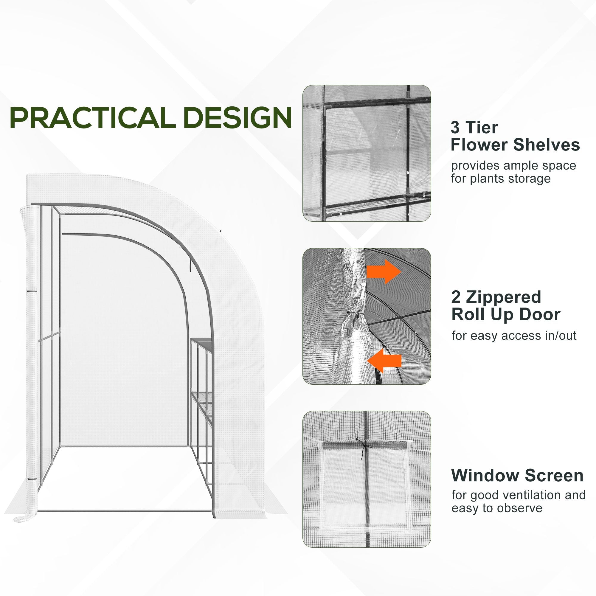 Alloy Steel Frame Garden Greenhouse 300cm Wide With Zippered Doors - Velmora