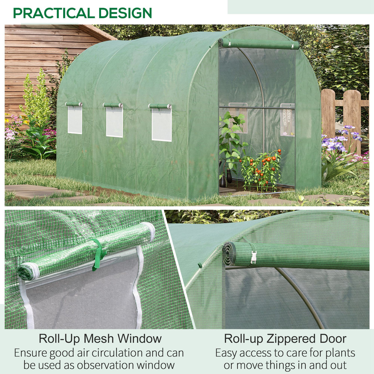 Alloy Steel Garden Greenhouse 285cm Length With 6 Mesh Windows - Velmora
