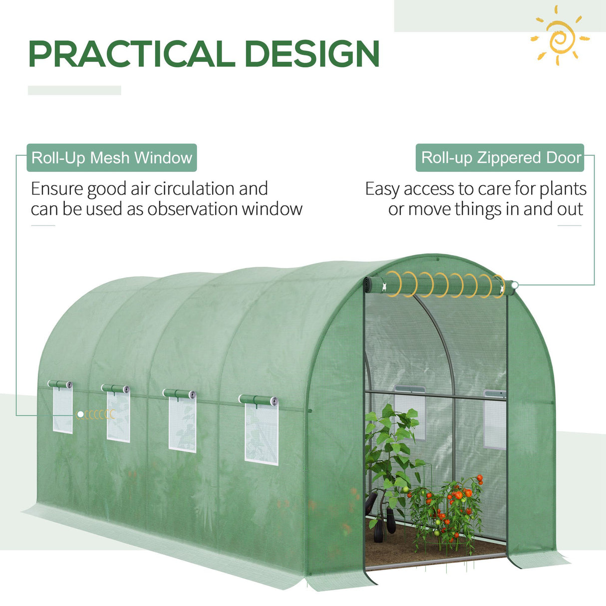 Alloy Steel Garden Greenhouse 395cm Length With 8 Mesh Windows - Velmora
