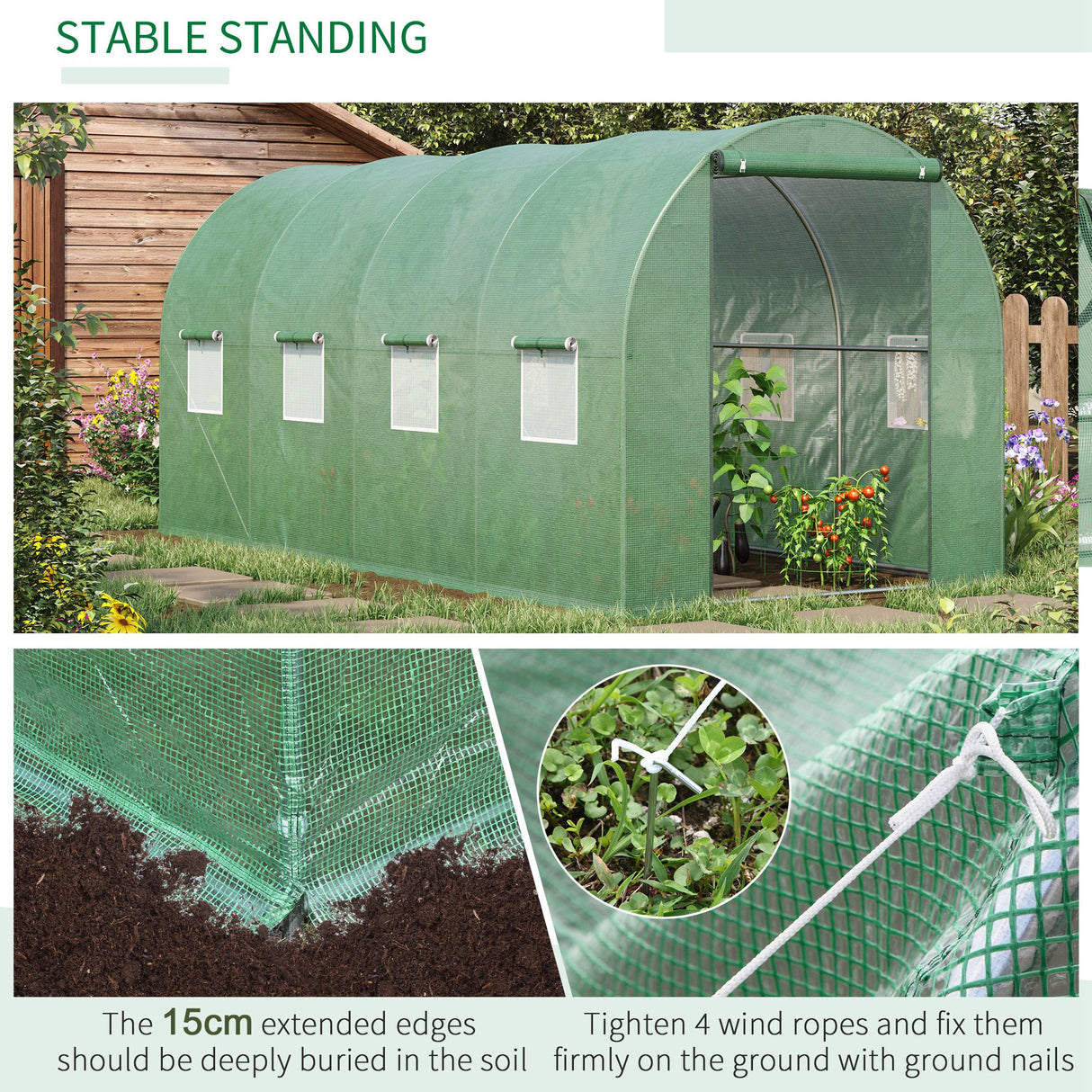 Alloy Steel Garden Greenhouse 395cm Length With 8 Mesh Windows - Velmora