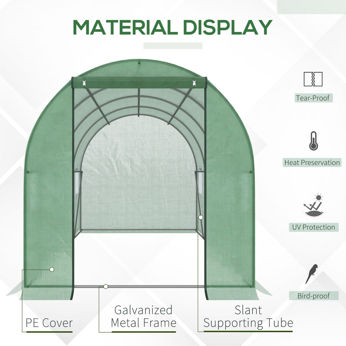 Alloy Steel Garden Greenhouse 395cm Length With 8 Mesh Windows - Velmora