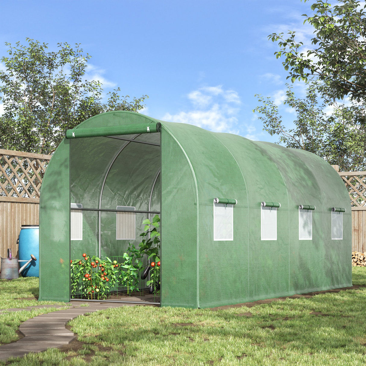 Alloy Steel Garden Greenhouse 395cm Length With 8 Mesh Windows - Velmora