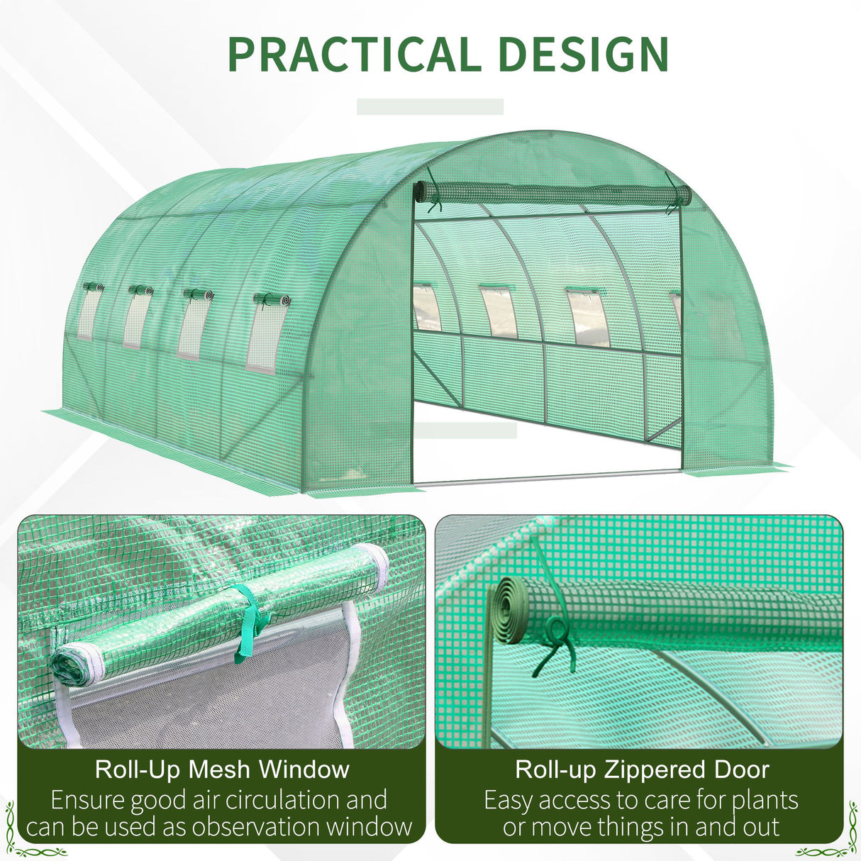 Alloy Steel Garden Greenhouse 590cm Length With 8 Mesh Windows - Velmora