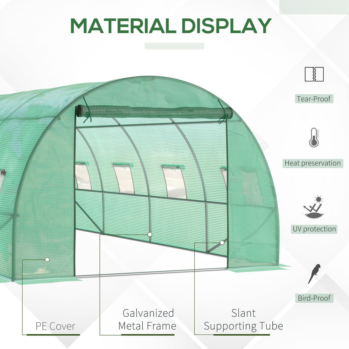 Alloy Steel Garden Greenhouse 590cm Length With 8 Mesh Windows - Velmora