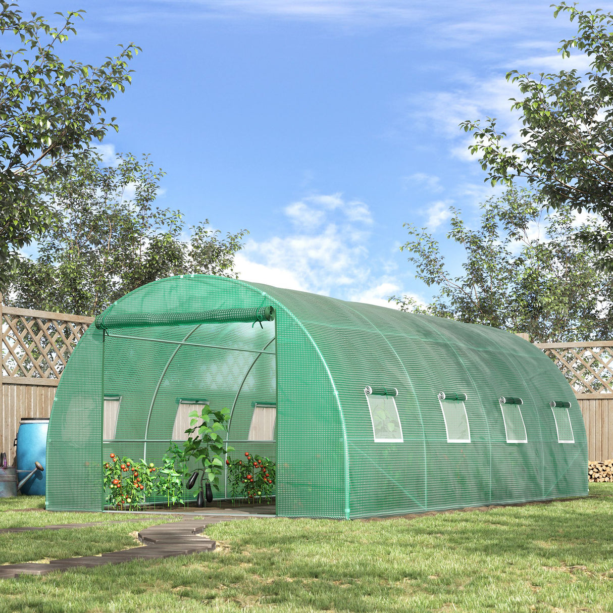 Alloy Steel Garden Greenhouse 590cm Length With 8 Mesh Windows - Velmora