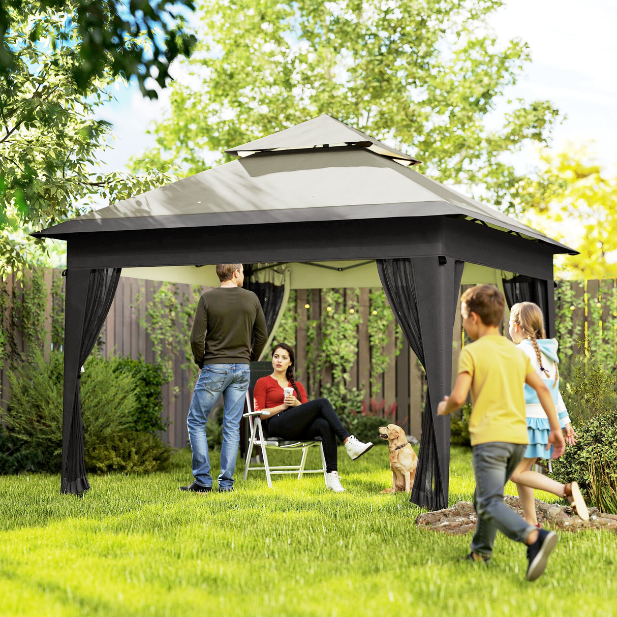 Alloy Steel Pop Up Gazebo 270cm Width x 270cm Depth With Mosquito Netting - Velmora