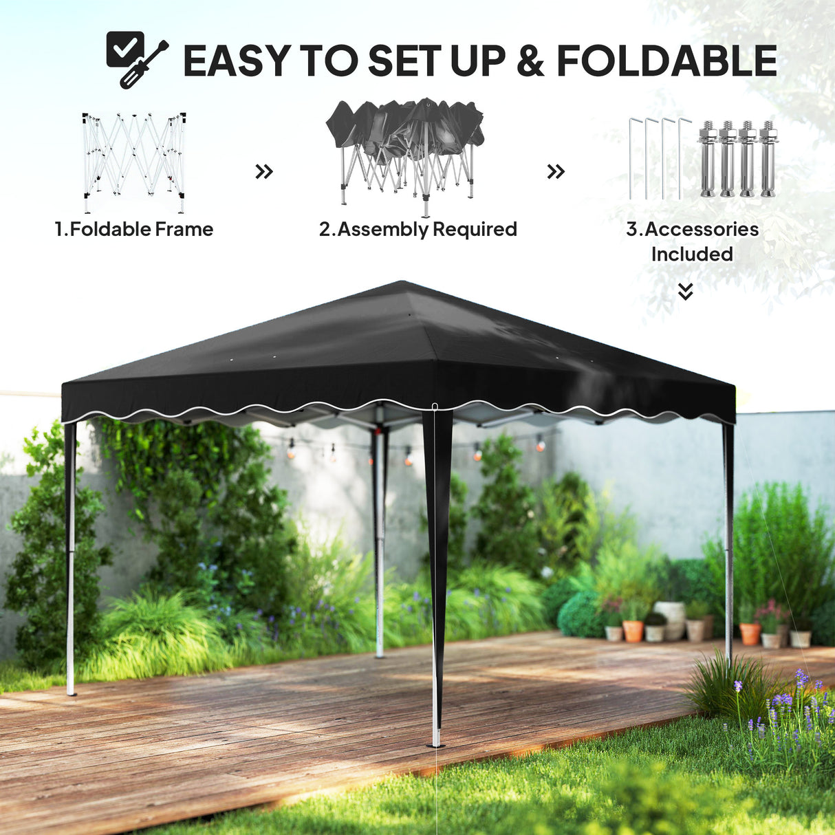 Alloy Steel Pop Up Gazebo Adjustable Height 295cm Width x 295cm Depth - Velmora