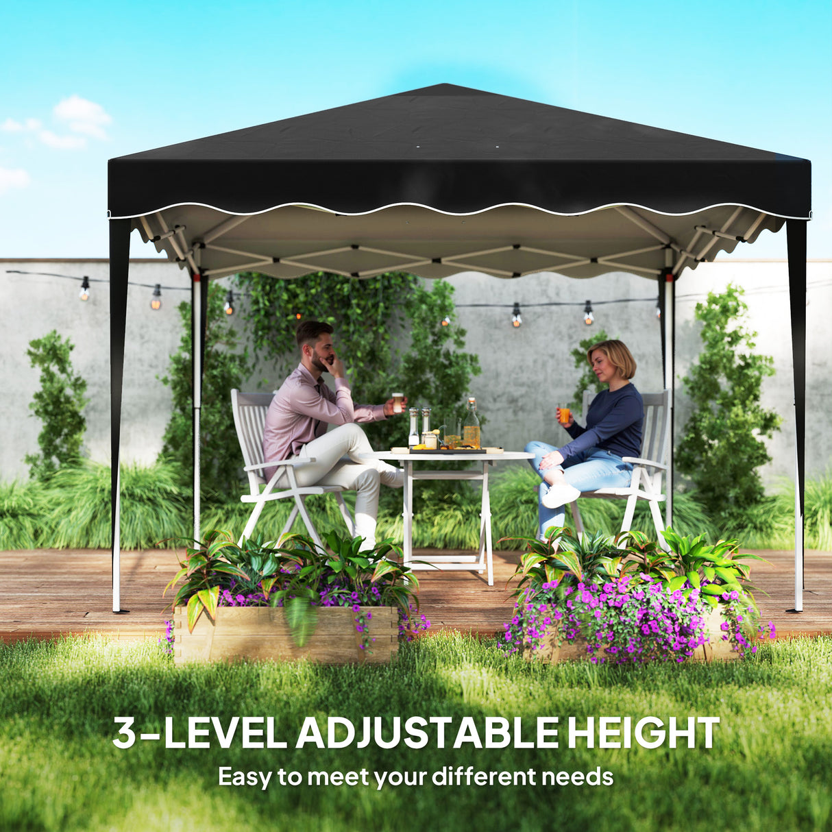 Alloy Steel Pop Up Gazebo Adjustable Height 295cm Width x 295cm Depth - Velmora