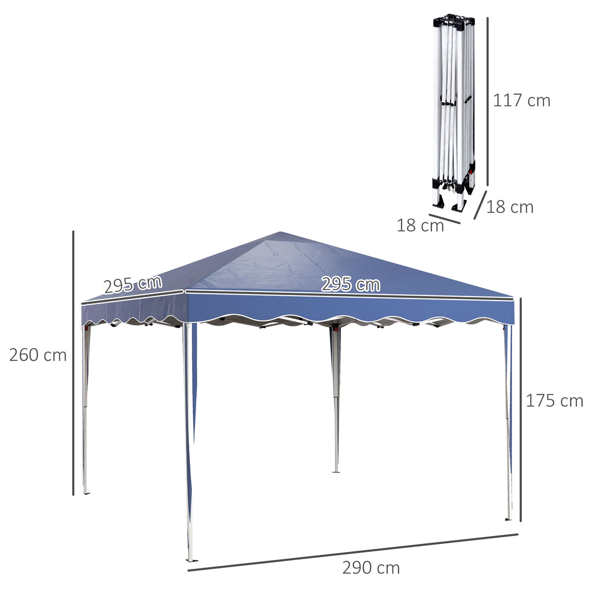 Alloy Steel Pop Up Gazebo Adjustable Height 295cm Width x 295cm Depth - Velmora