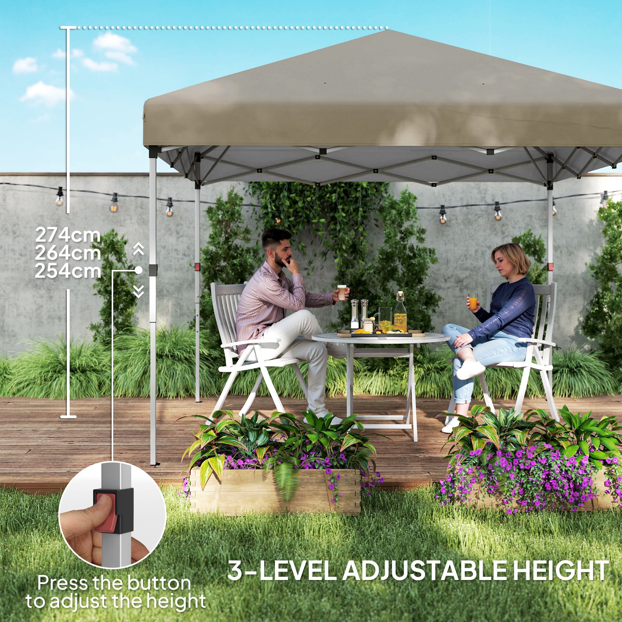 Alloy Steel Pop Up Gazebo Canopy 297cm Width x 297cm Depth With UPF30+ Protection - Velmora