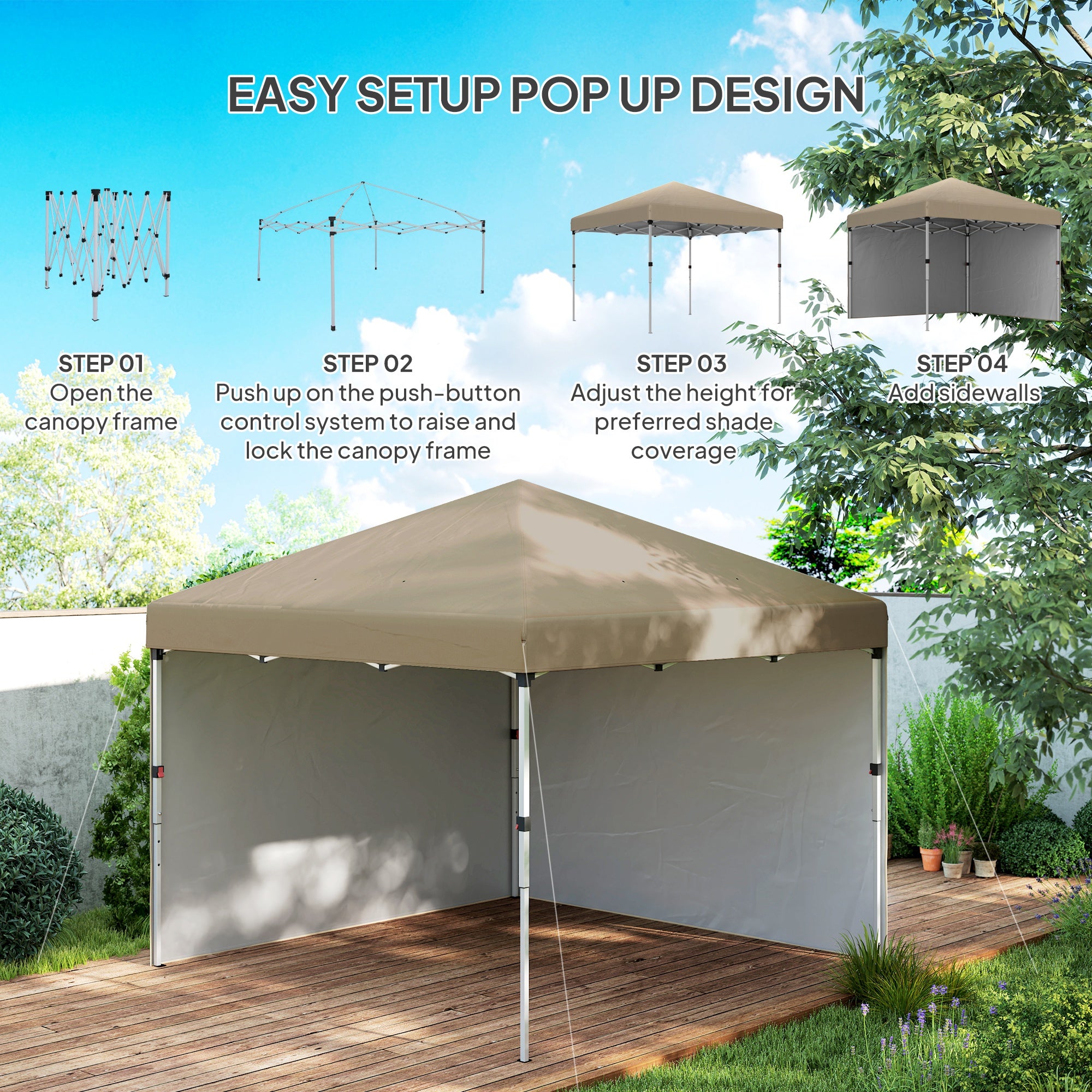 Alloy Steel Pop Up Gazebo Canopy 297cm Width x 297cm Depth With UPF30+ Protection - Velmora