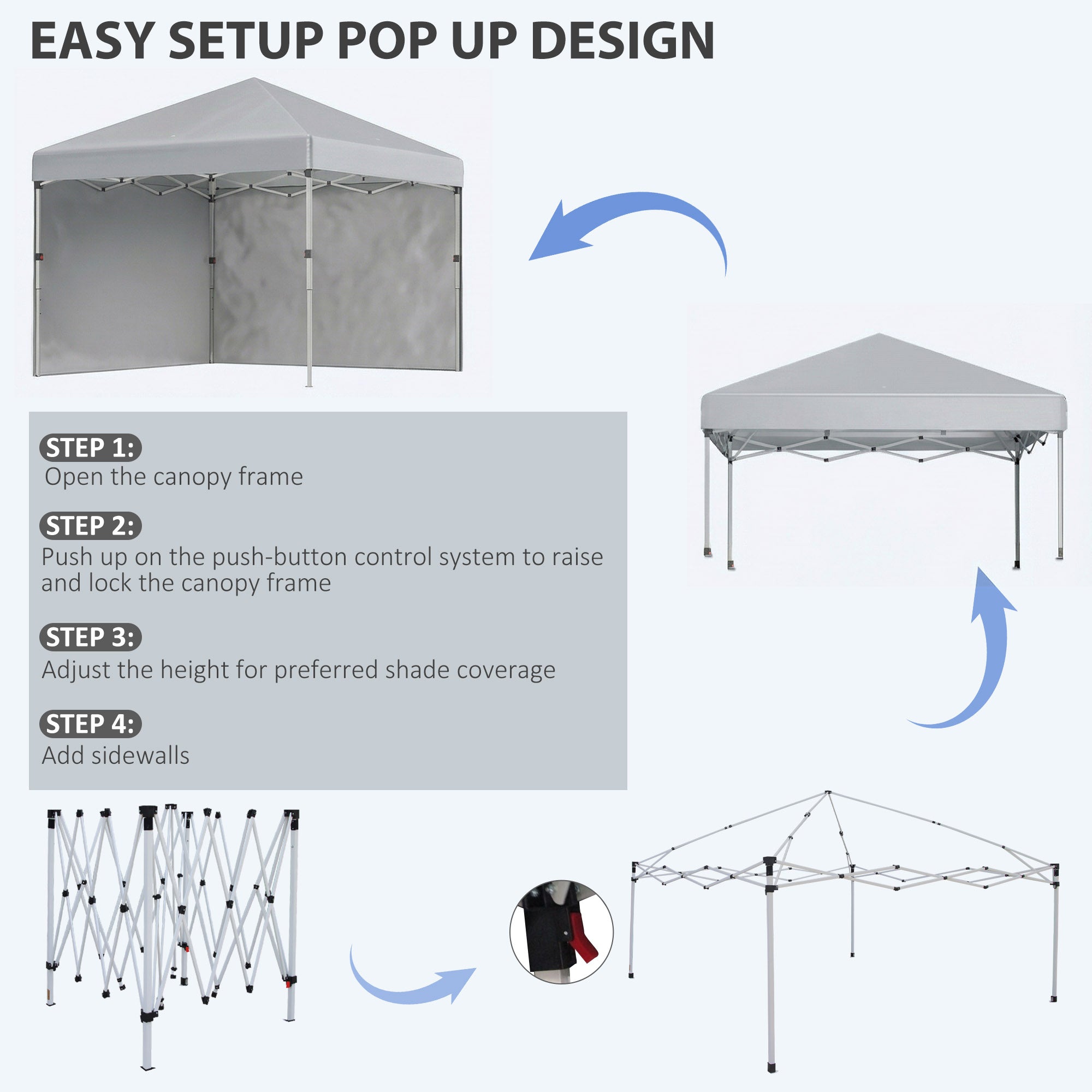 Alloy Steel Pop Up Gazebo Canopy 297cm Width x 297cm Depth With UPF30+ Protection - Velmora