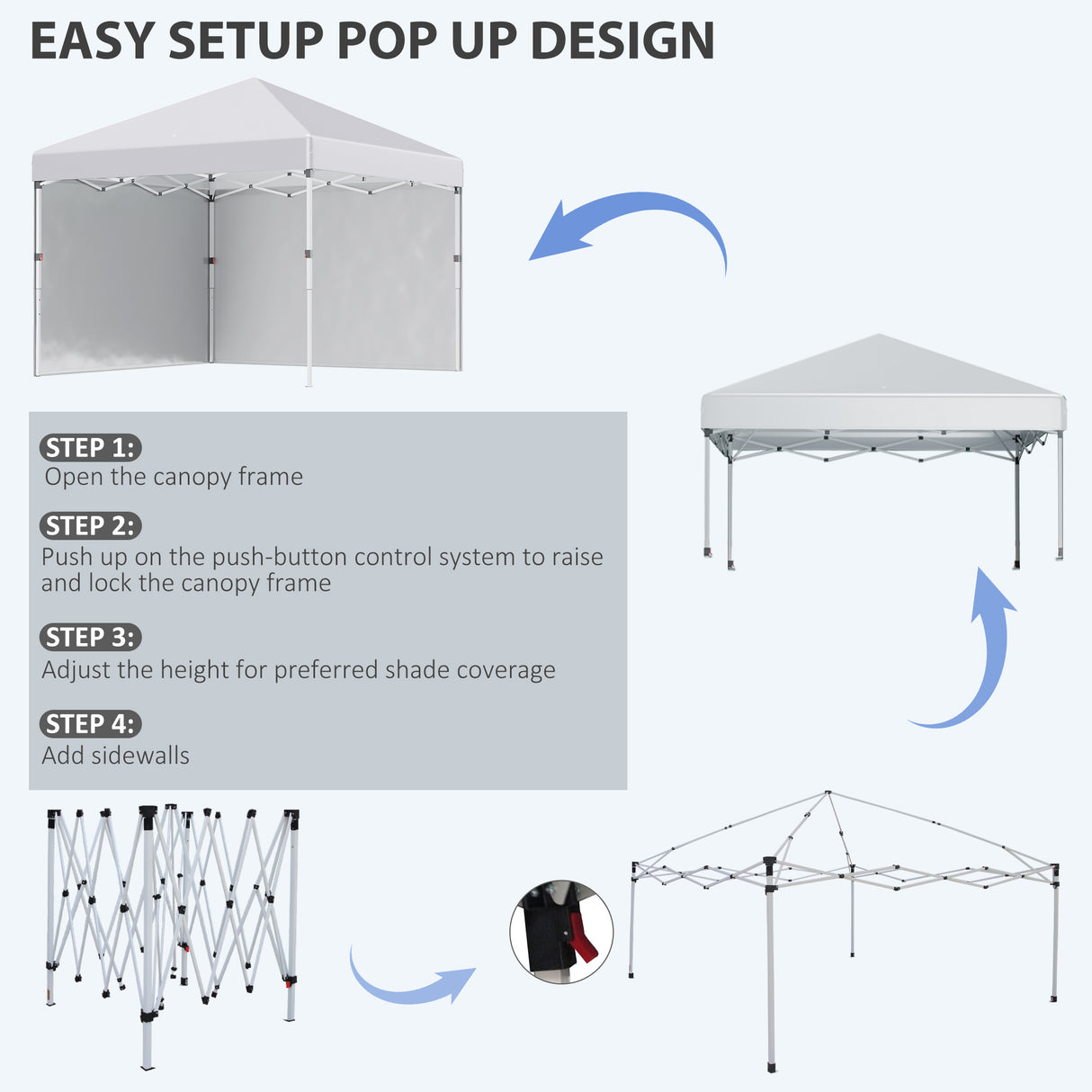 Alloy Steel Pop Up Gazebo Canopy 297cm Width x 297cm Depth With UPF30+ Protection - Velmora