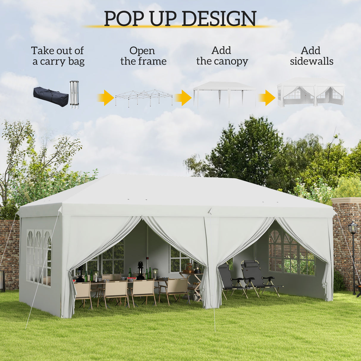 Alloy Steel Pop Up Gazebo Canopy 400cm Width x 300cm Depth With Curtain Walls - Velmora