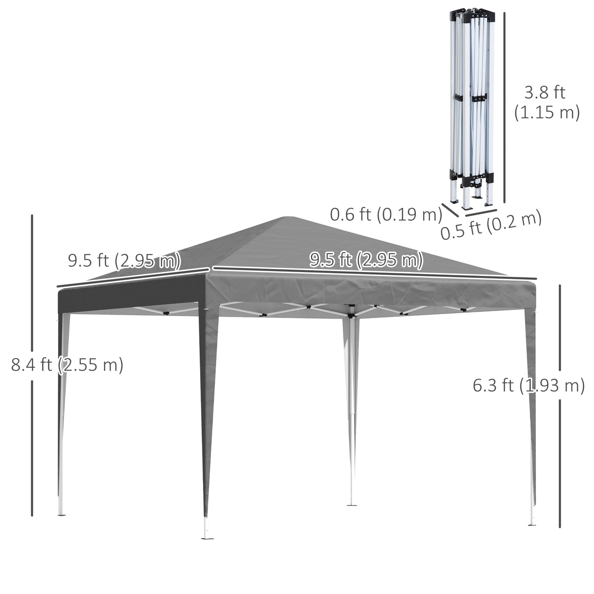 Alloy Steel Pop Up Gazebo Height Adjustable Marquee Party Tent 295cm Width x 295cm Depth - Velmora