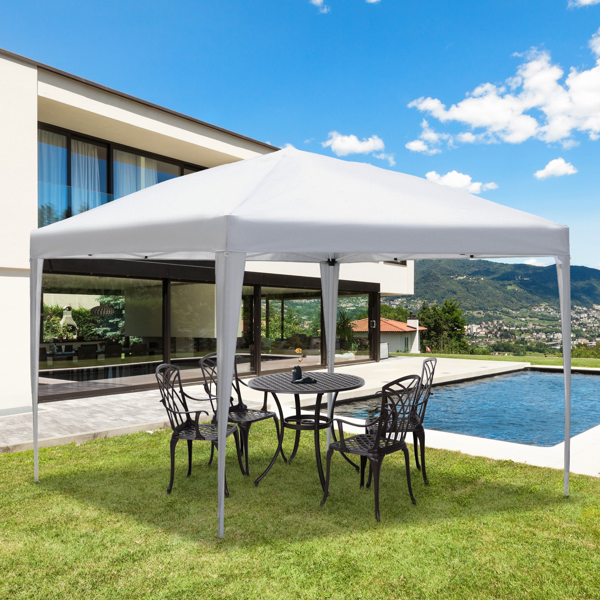 Alloy Steel Pop Up Gazebo Height Adjustable Marquee Party Tent 295cm Width x 295cm Depth - Velmora