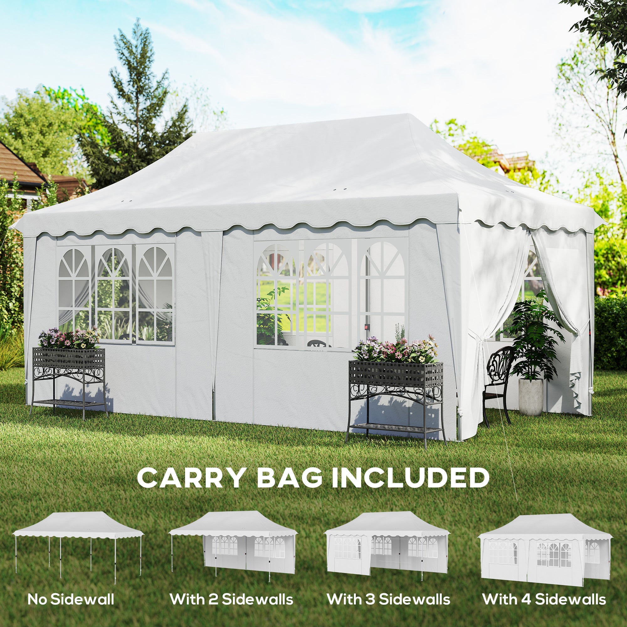 Alloy Steel Pop Up Gazebo Height Adjustable Marquee Party Tent 300cm Width x 596 Depth - Velmora