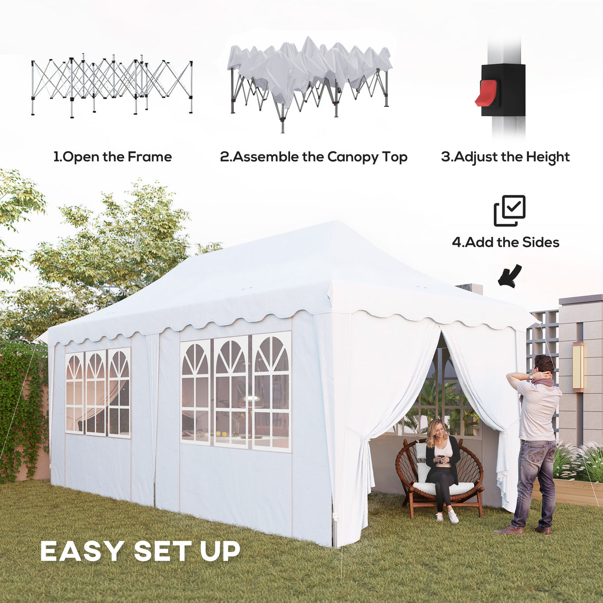 Alloy Steel Pop Up Gazebo Height Adjustable Marquee Party Tent 300cm Width x 596 Depth - Velmora