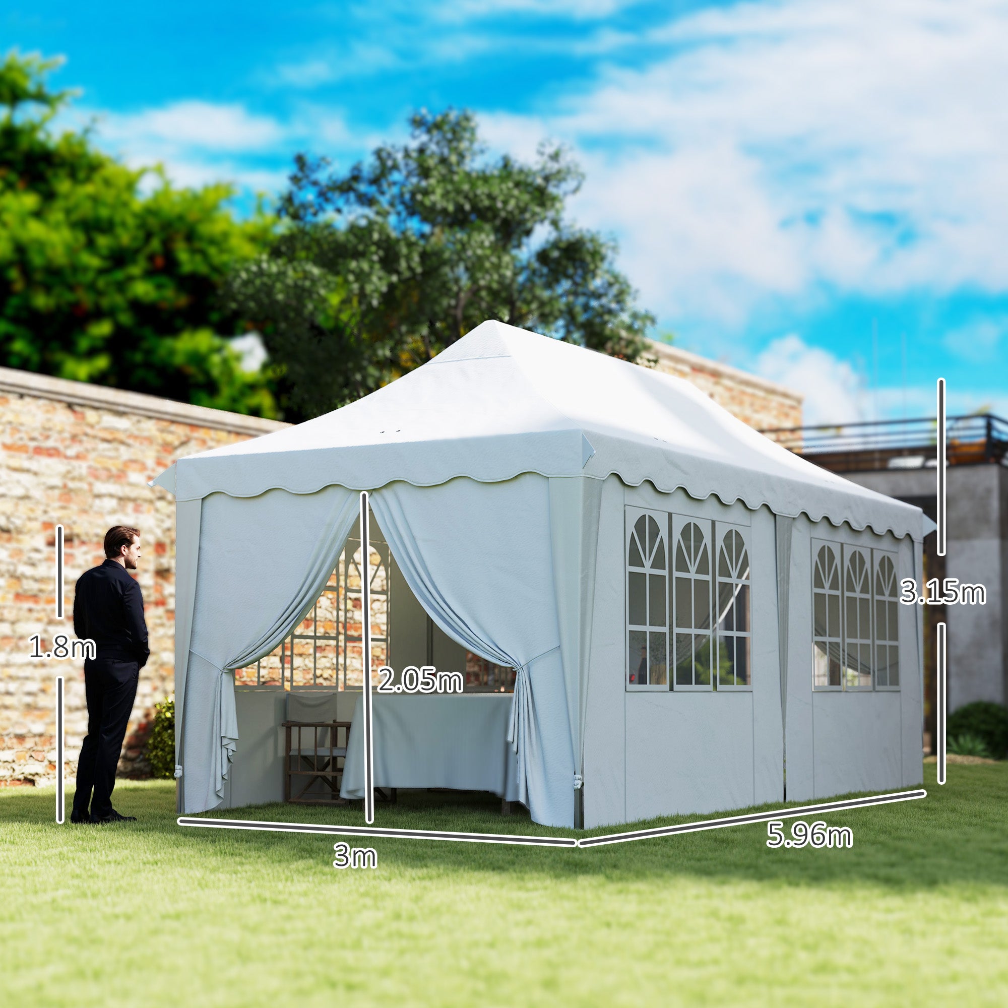Alloy Steel Pop Up Gazebo Height Adjustable Marquee Party Tent 300cm Width x 596 Depth - Velmora