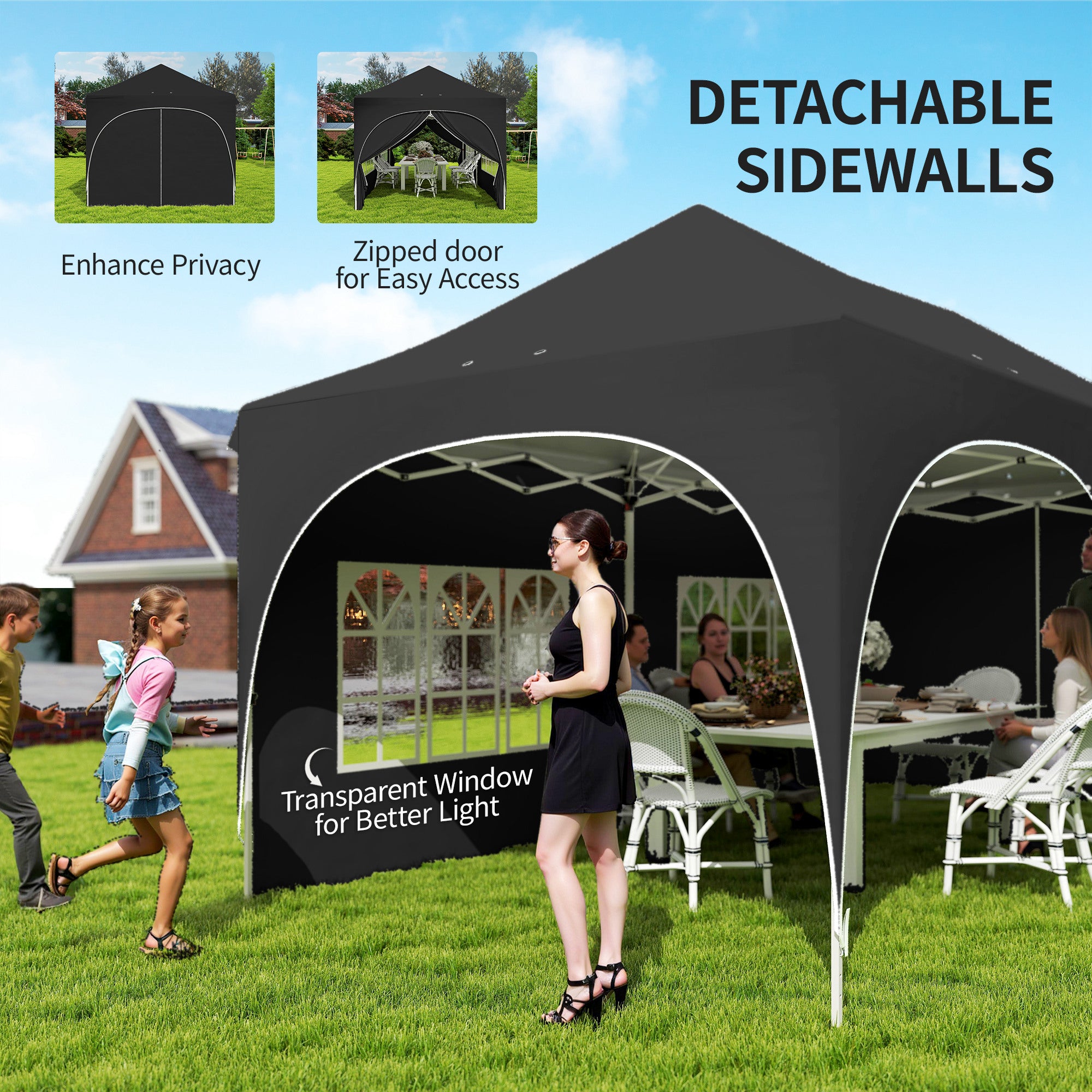 Alloy Steel Pop Up Gazebo Height Adjustable Marquee Party Tent 300cm Width x 596 Depth - Velmora